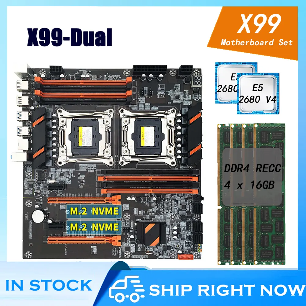 Комплект материнской платы X99 с двойным процессором E5 2680 V4 64 Гб DDR4 ОЗУ 2400 МГц Поддержка USB3.0 SATA3 M.2 X99 Sever Combo