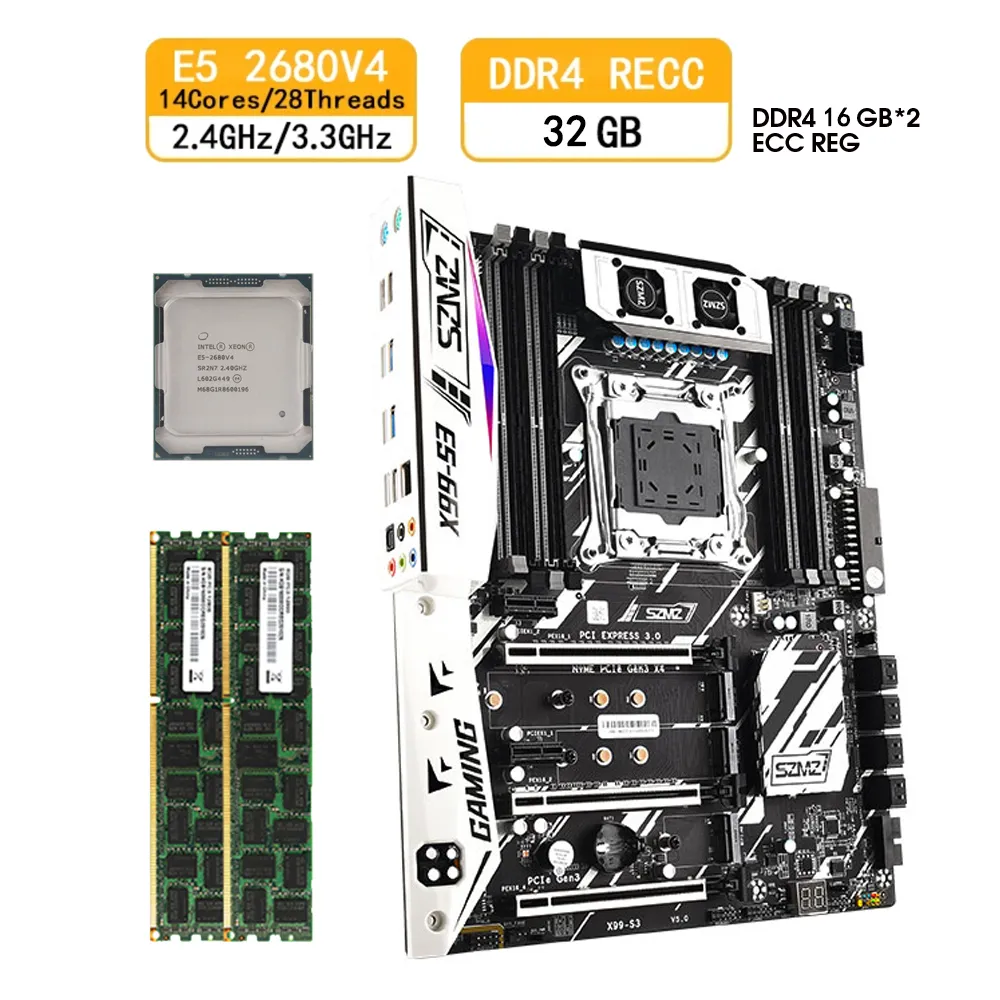 Комплект материнской платы X99 E5 2680 V4, процессор LGA 2011-3 с 2x16 = 32 Гб DDR4 ECC ОЗУ, поддержка NVME M.2