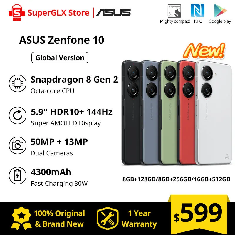 Новинка 2023, Смартфон ASUS Zenfone 10, телефон с восьмиядерным процессором Snapdragon 8 Gen 2, экран 5,9 дюйма 144 Гц, Super AMOLED, водозащита IP68