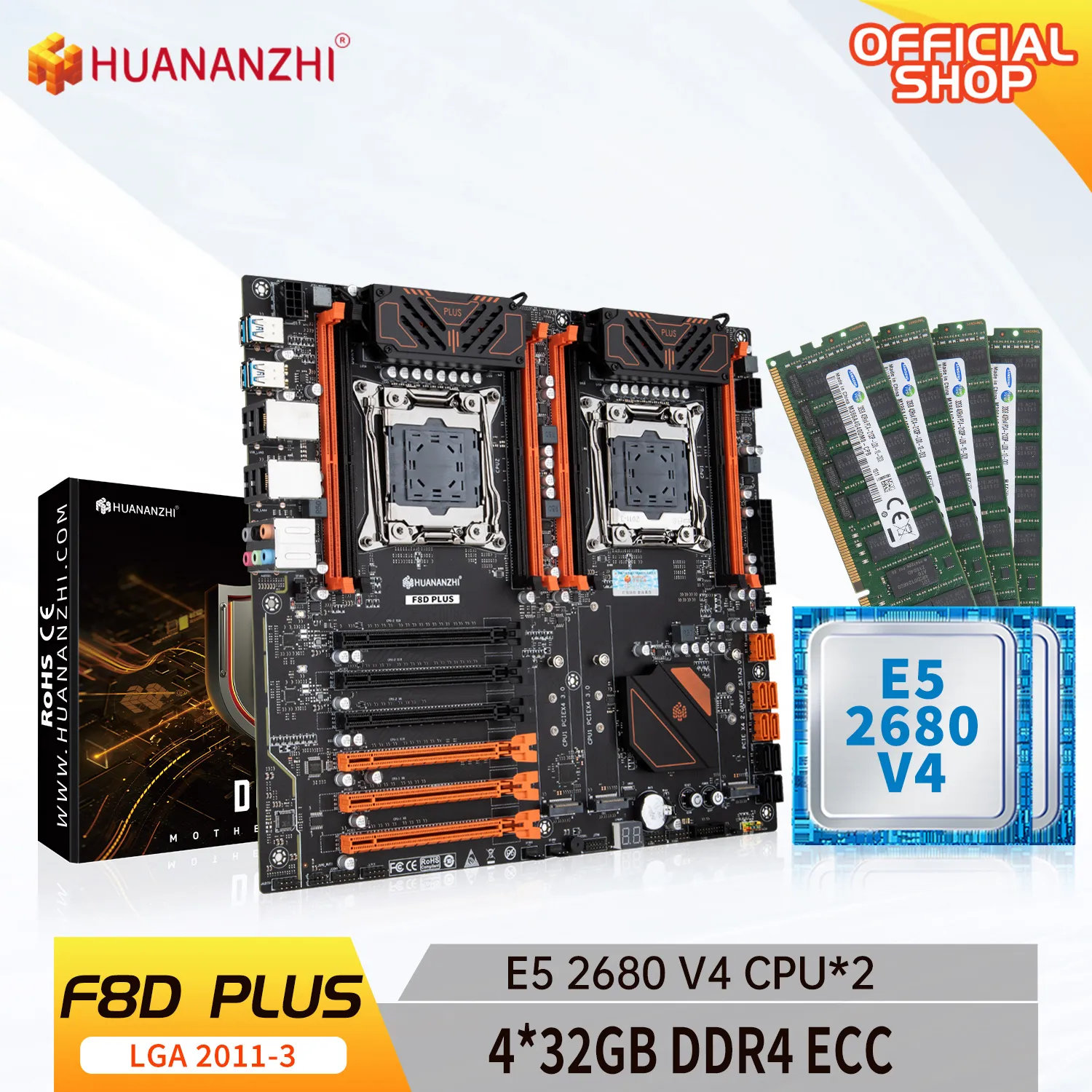 HUANANZHI X99 F8D PLUS LGA 2011-3 XEON X99 материнская плата с Intel E5 2680 V4 * 2 с 4*32G DDR4 RECC память комбинированный комплект