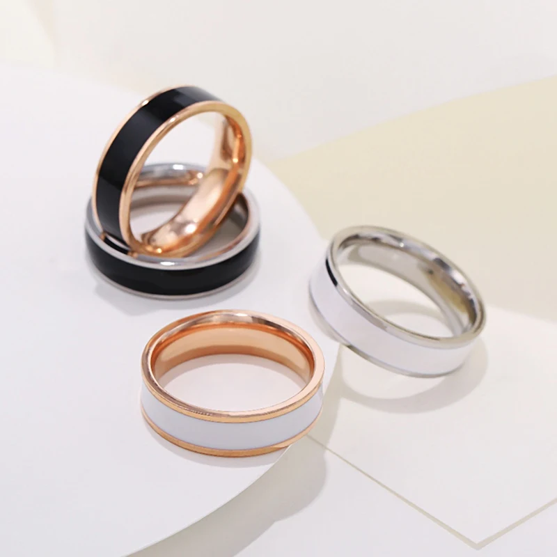 6 мм для женщин простой эмаль кольца для женщин; Цвет золотистый, серебристый Цвет из нержавеющей стали кольцо для мужчин унисекс ювелирные