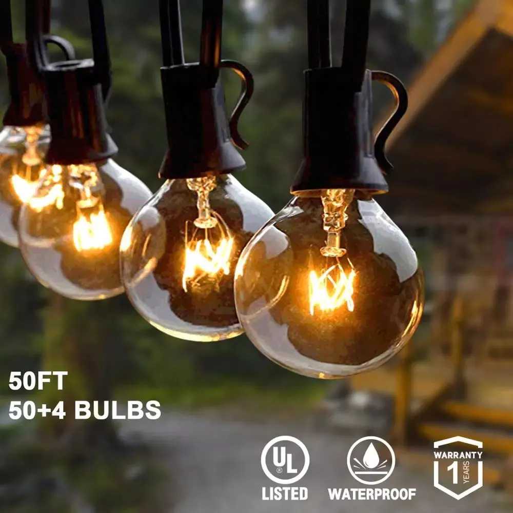 25 футов 30 футов 50 футов G40 гирлянды с глобусом прозрачные лампы и запасные лампы водонепроницаемые IP44 Патио подвесные светильники для внутреннего и наружного использования