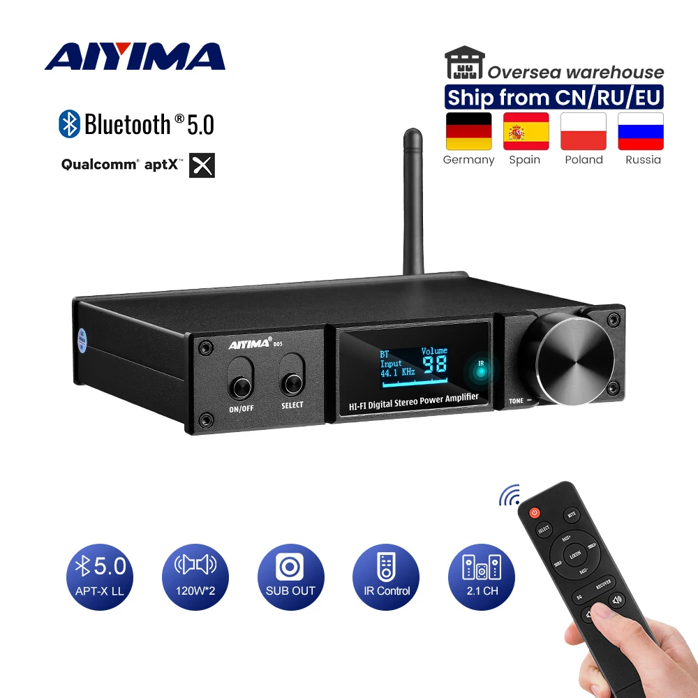 AIYIMA D05 2,1 домашний кинотеатр APTX Bluetooth 5,0 усилитель мощности 120Wx2 цифровой звуковой сабвуфер усилитель USB DAC Amp