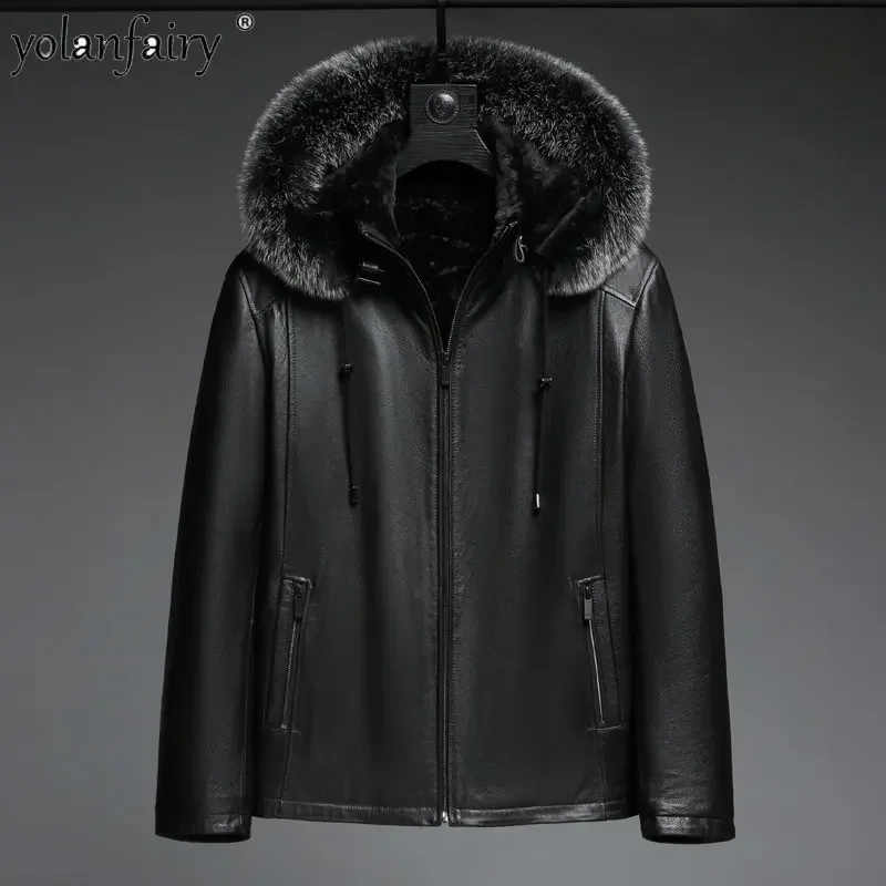 Куртка мужская из натуральной воловьей кожи, толстая зимняя куртка с натуральным мехом и ворсом, теплая FC