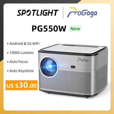 Проектор ProGaga PG550W с автофокусом и keystone, Full HD 1080P, поддержка 4K, Wifi，Android 9, Bluetooth 3D,Полностью закрытая оптическая светодиодная машина,10000 люмен,проектор PG550 для домашнего кинотеатра