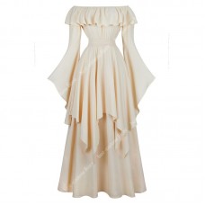 Викторианское платье для женщин, платье с эластичной талией, средневековое элегантное вечернее платье с открытыми плечами и длинным рукав