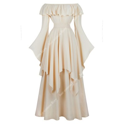 Викторианское платье для женщин, платье с эластичной талией, средневековое элегантное вечернее платье с открытыми плечами и длинным рукавом