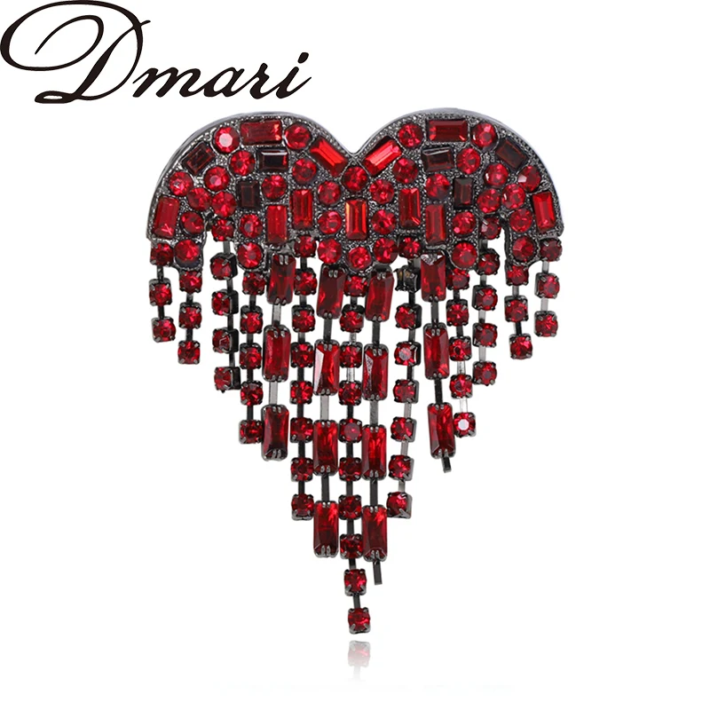 Dmari Дизайнерские роскошные ювелирные изделия для одежды кроваво-черный горный хрусталь в форме сердца булавки для лацканов Длинная нить б