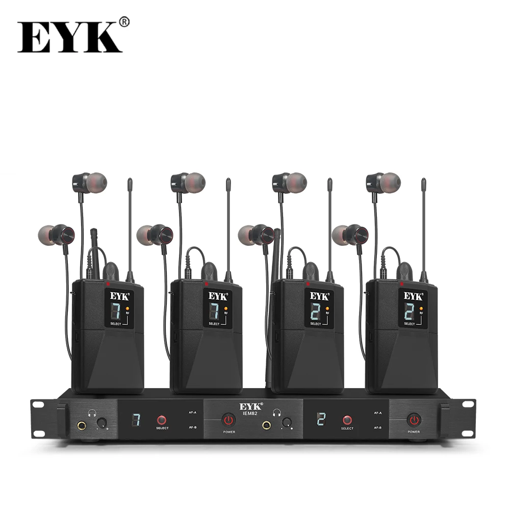 Двухканальный ушной монитор EYK IEM82, беспроводная система, 4 Боди-пакета, УВЧ, 16 частот, выбор для выступлений на сцене, диджея