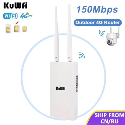 KuWFi 4G Wi-Fi роутер открытый водонепроницаемый 4G SIM Wifi роутер беспроводной CPE разблокирован FDD / TDD CAT4 150 Мбит / с для IP камеры