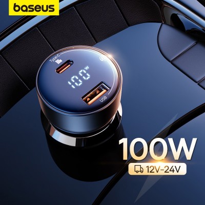 Автомобильное зарядное устройство Baseus 100 Вт с цифровым дисплеем QC 3,0 PD 3,0, быстрая зарядка для Iphone Samsung AFC XiaoMi Huawei FCP, портативное зарядное устройство