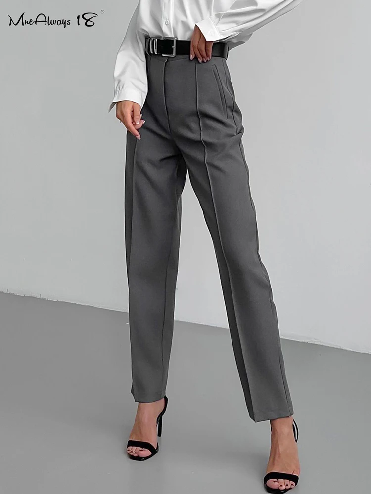 Mnealways18 серые офисные брюки-карандаш женские деловые плиссированные брюки с высокой талией Осень-зима тонкие длинные классические женские брюки 2023