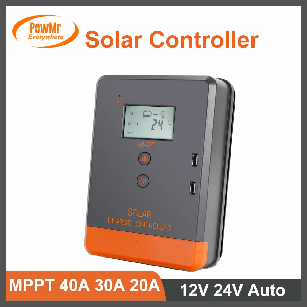 Контроллер заряда солнечной батареи MPPT 40A 30A 20A 12В 24В автоматический ЖК-дисплей двойной порт USB регулятор солнечной панели подходит для лити