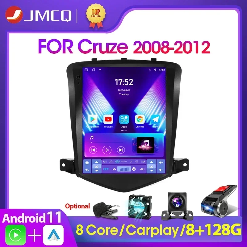 Автомагнитола JMCQ 2 din, мультимедийный видеоплеер на Android для Chevrolet Cruze J300 2008 - 2012 с GPS-навигацией и Carplay 2 din