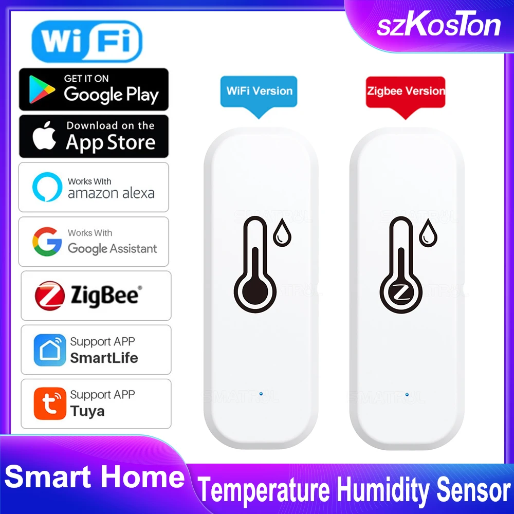 Датчик температуры и влажности Tuya ZigBee, Wi-Fi Смарт-датчик для дома, работает с Alexa Google