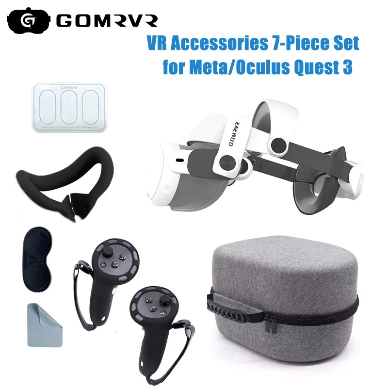 Аксессуары GOMRVR для Meta/Oculus Quest 3, регулируемый удобный ремень для головы, эргономичный силиконовый защитный чехол, комплект из 6 предметов