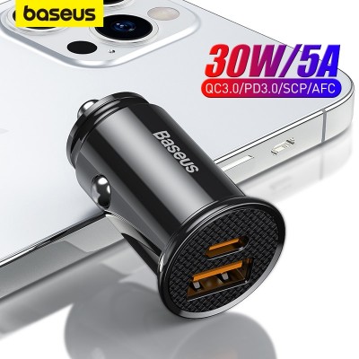 Автомобильное зарядное устройство Baseus 30 Вт с USB-портом для быстрой зарядки 4,0 3,0 FCP SCP AFC, автомобильное зарядное устройство для телефона с USB PD, быстрая зарядка для Huawei Xiaomi iPhone 11