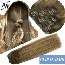 AW 20"24"человеческие волосы для наращивания на клипсах, прямые бразильские волосы Remy, человеческие волосы на клипсах, полный набор голо