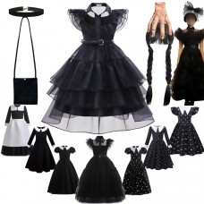 Детские костюмы для косплея Для Девочек средней длины, черные сетчатые готические платья, одежда для карнавала, Хэллоуина, детские платья