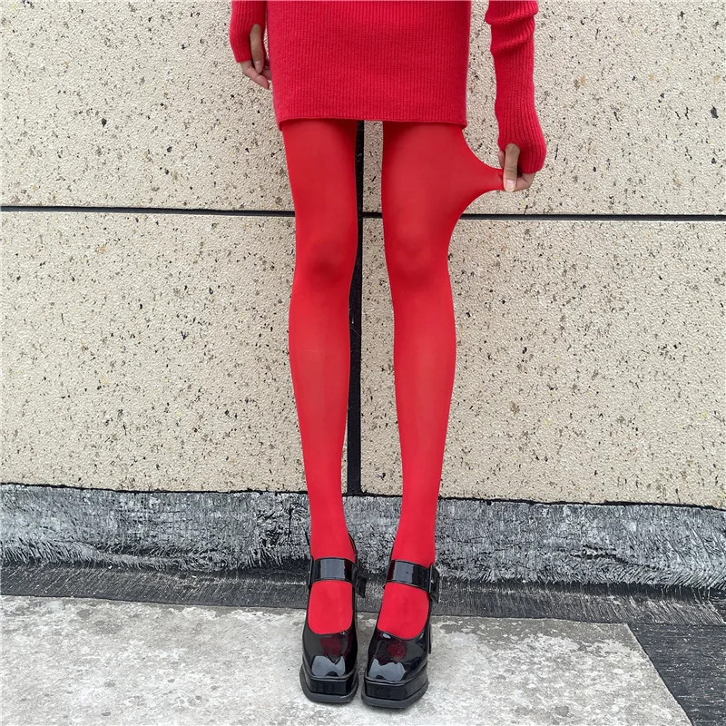 Новинка 2022 красные колготки женские новогодние красные носки пикантные шелковые бархатные колготки с защитой от застежек Свадебные легги