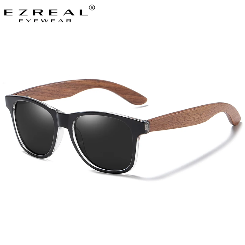 Солнцезащитные очки EZREAL с дужками UV400 для мужчин и женщин, модные темные очки с дужками из черного ореха, в бумажной коробке, черные, 5082