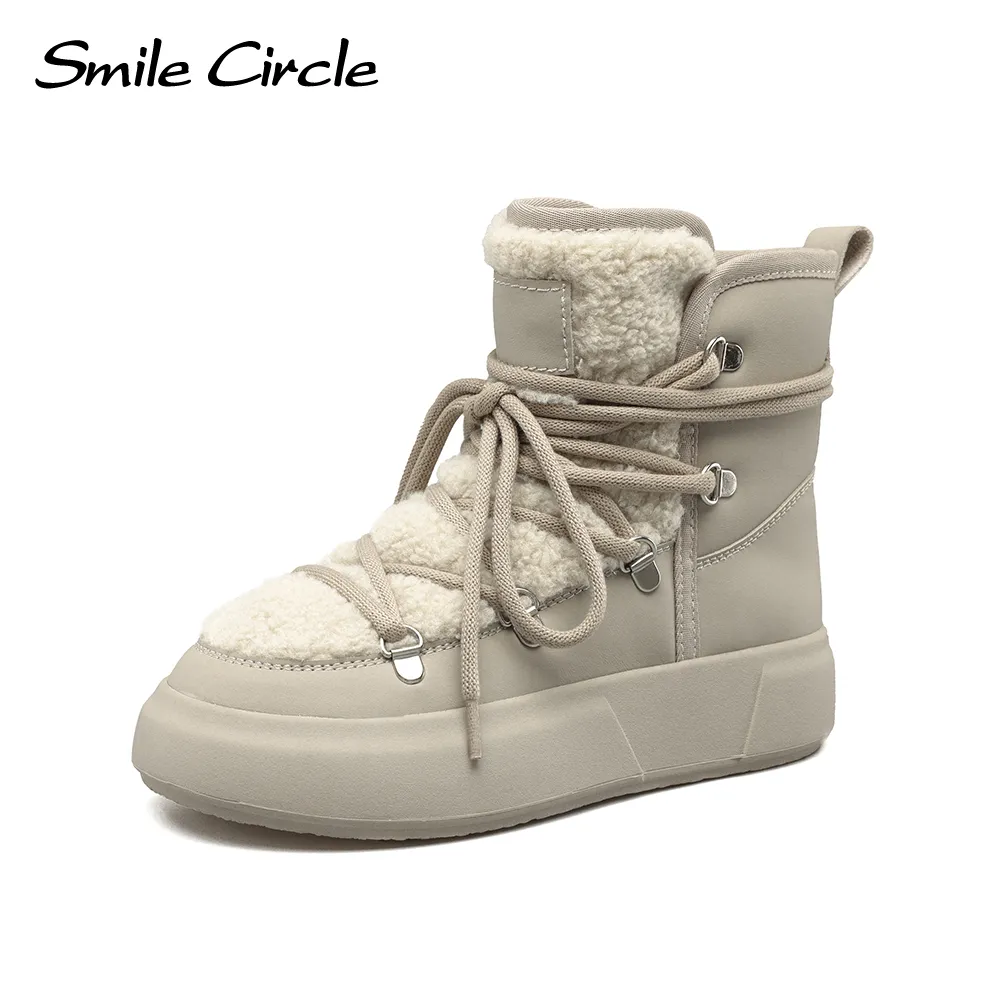 Smile Circle Снежные сапоги женские зимние теплые плюшевые сапоги лодыжки модные платформы повседневная обувь